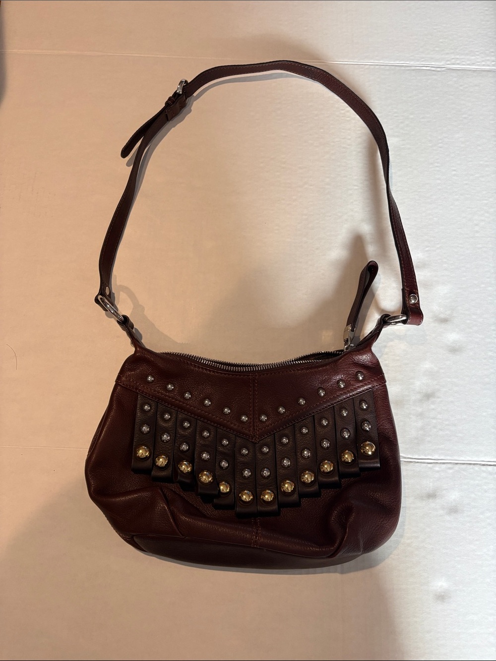 B. Makowsky Women's Studded Fringe Shoulder Bag